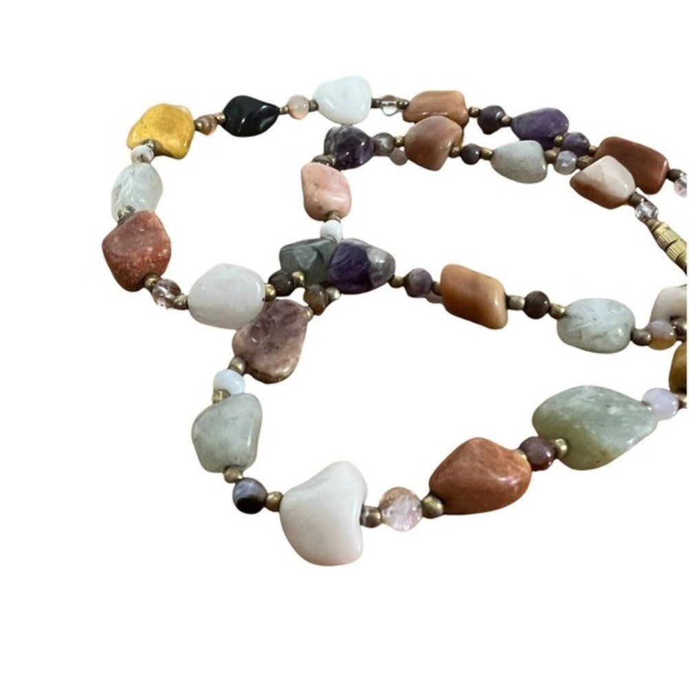 Colorful Stone Layering Necklace With Beads Between Stones Mystery Closure Clasp - Picture 11 of 13